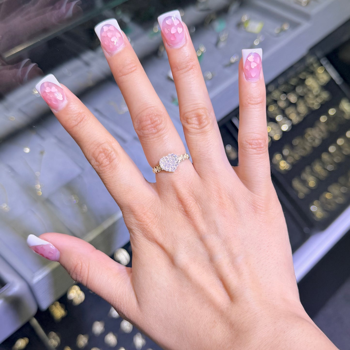 10K Gold Petite White Heart Cz Rx Band Ring