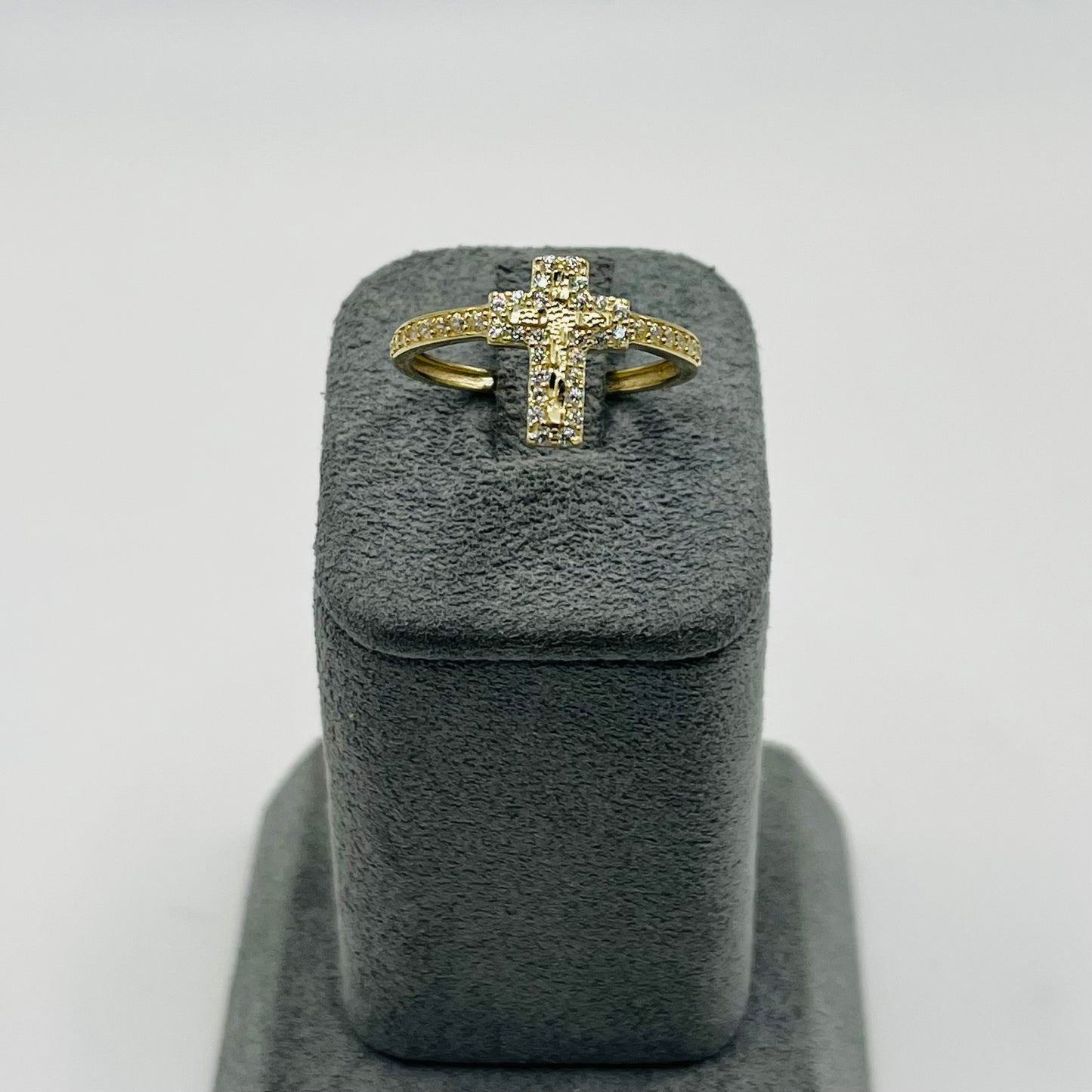 10k Gold Cz Nugget Cross Band Ring (S)
