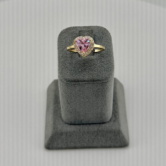 14k Gold Sweet Crush Heart Cz Ring (Pink)