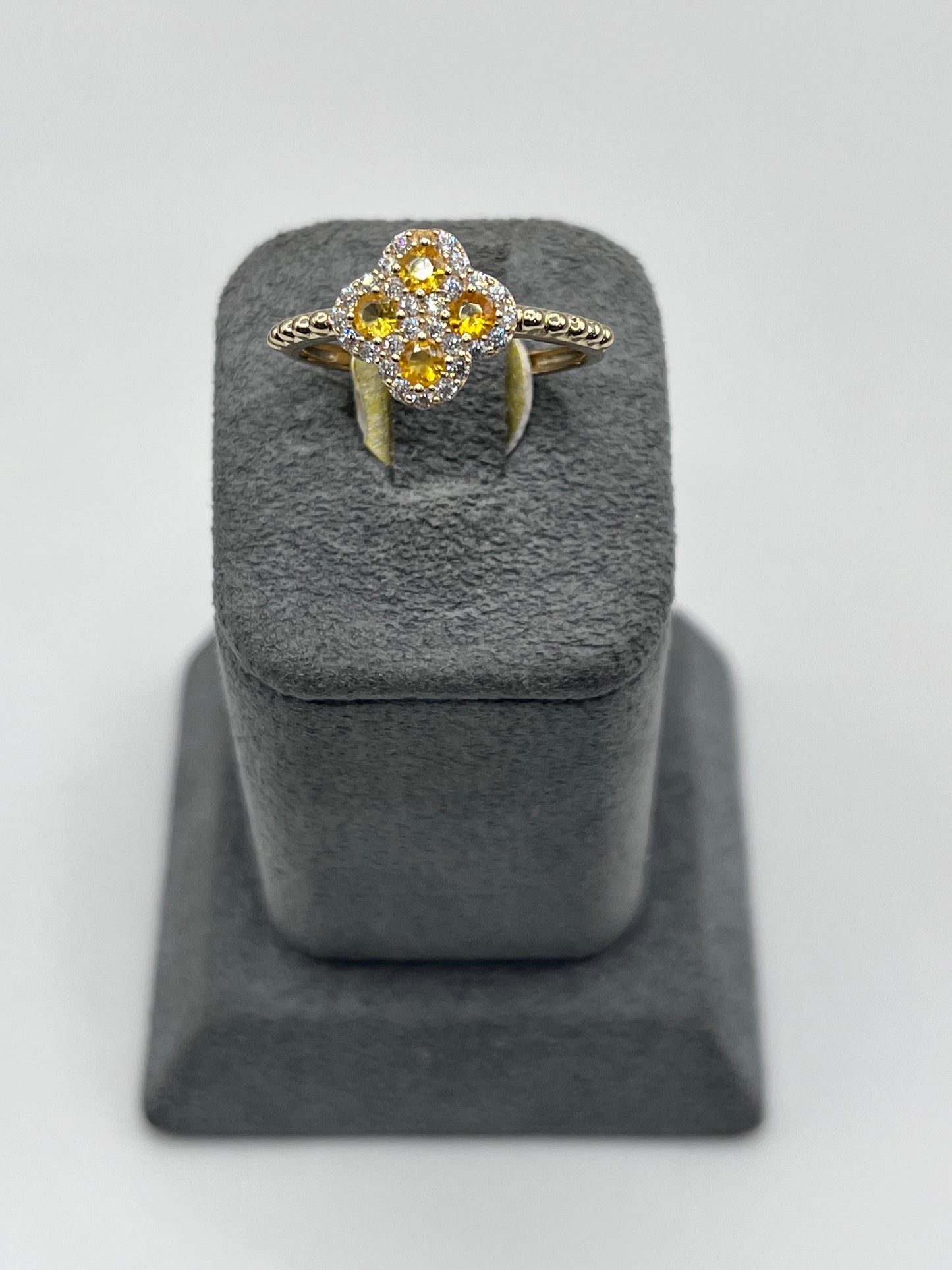 10K Gold CZ Clover Ring