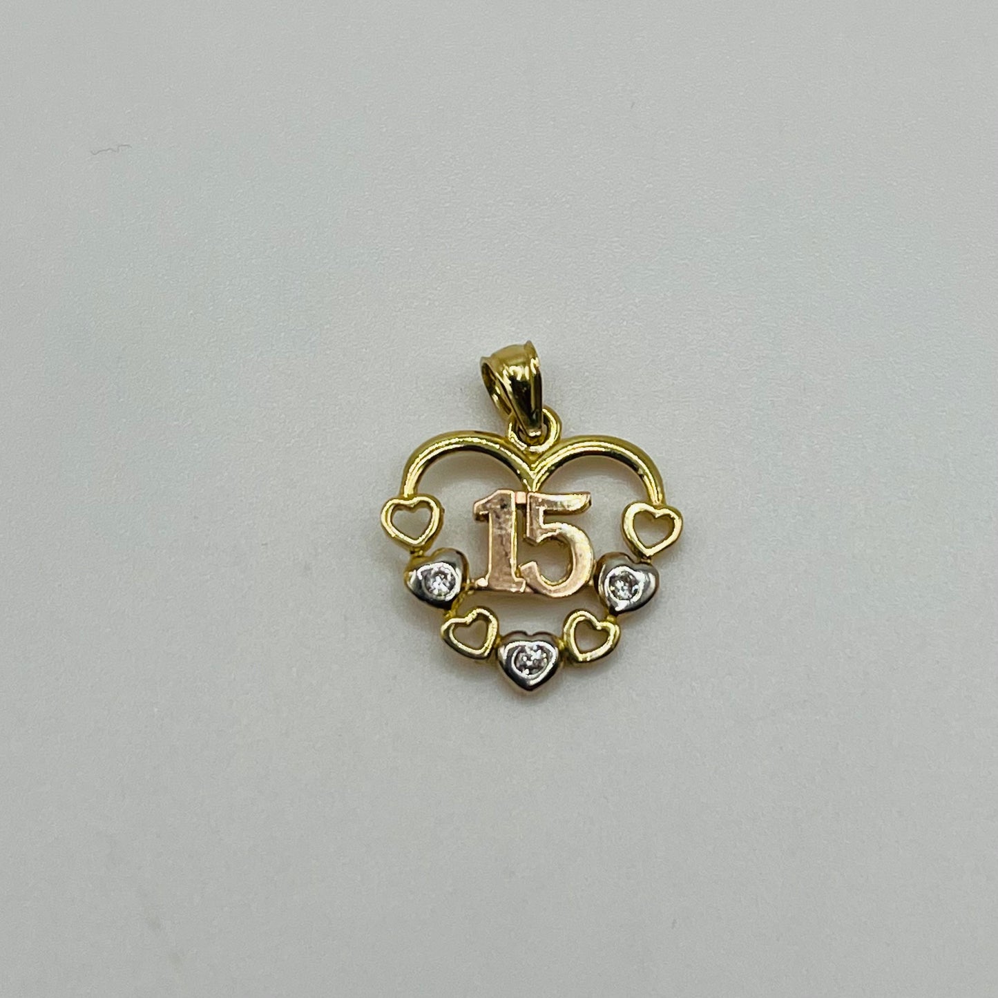14k Gold Tri Color Heart Quince CZ Charm