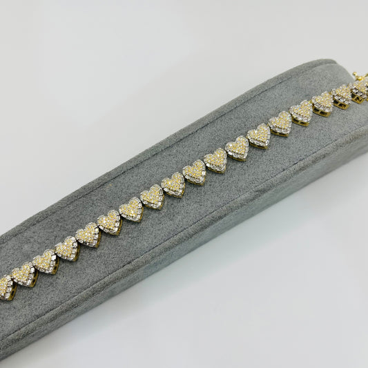 Two-Tone Baguette and Round Diamond Heart Cluster Bracelet