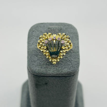10K Gold RX Heart Ring with Pink Crown | Face Size: 17mm