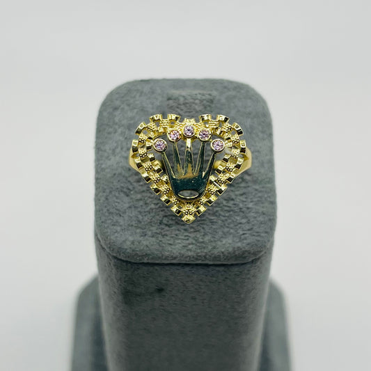 10K Gold RX Heart Ring with Pink Crown