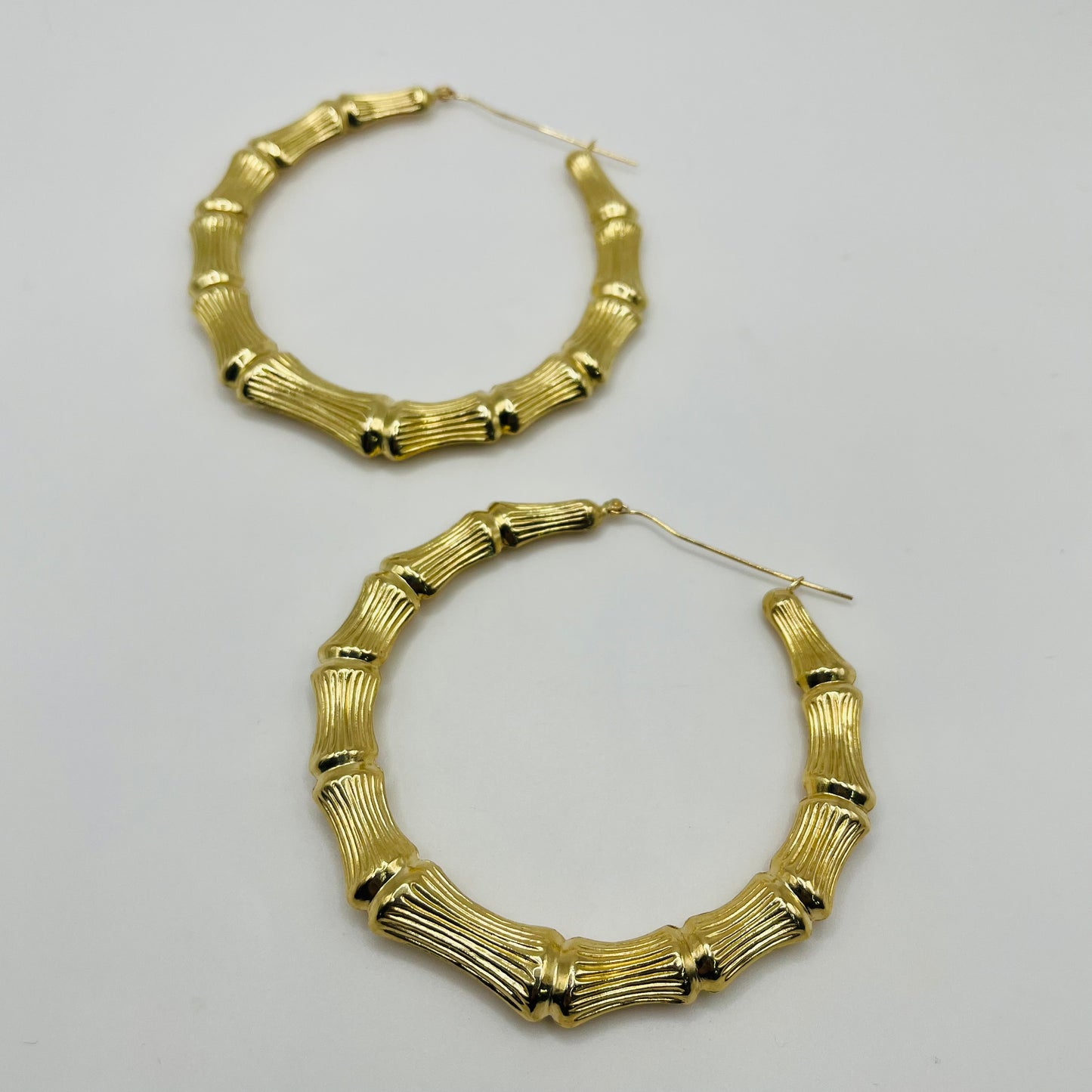 14k Gold Bamboo Hoops 2.75in