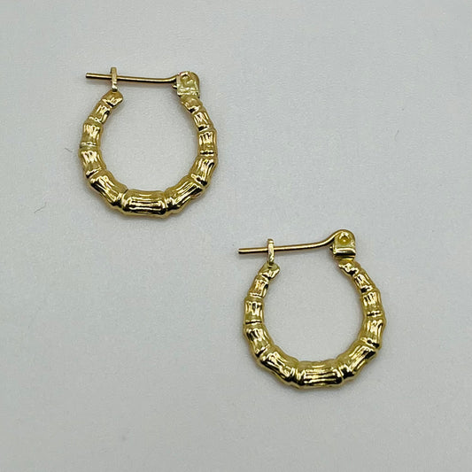 10K Gold Bamboo Hoop Earrings (baby hoops)