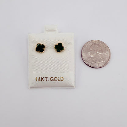 14k Gold Jade Clover Earrings