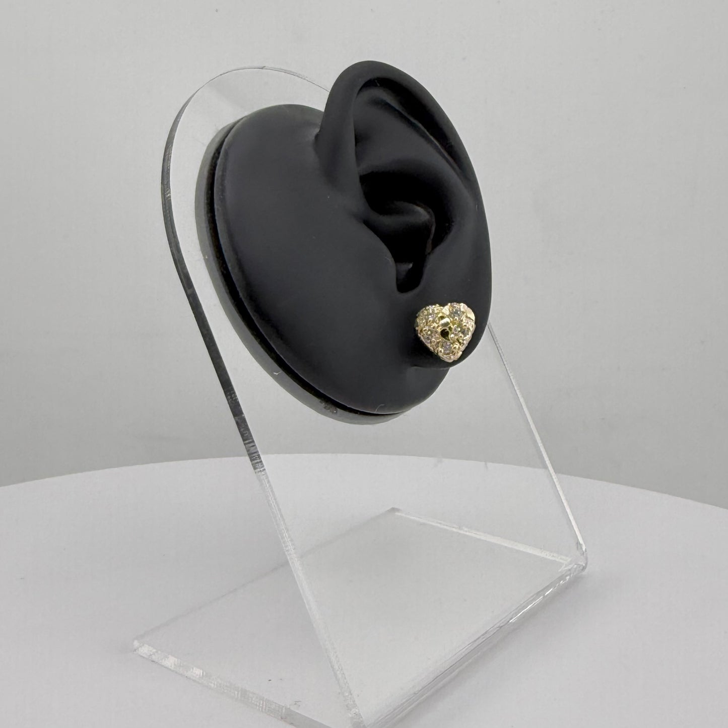 10k Gold Heart CZ Nugget Earrings 10mm