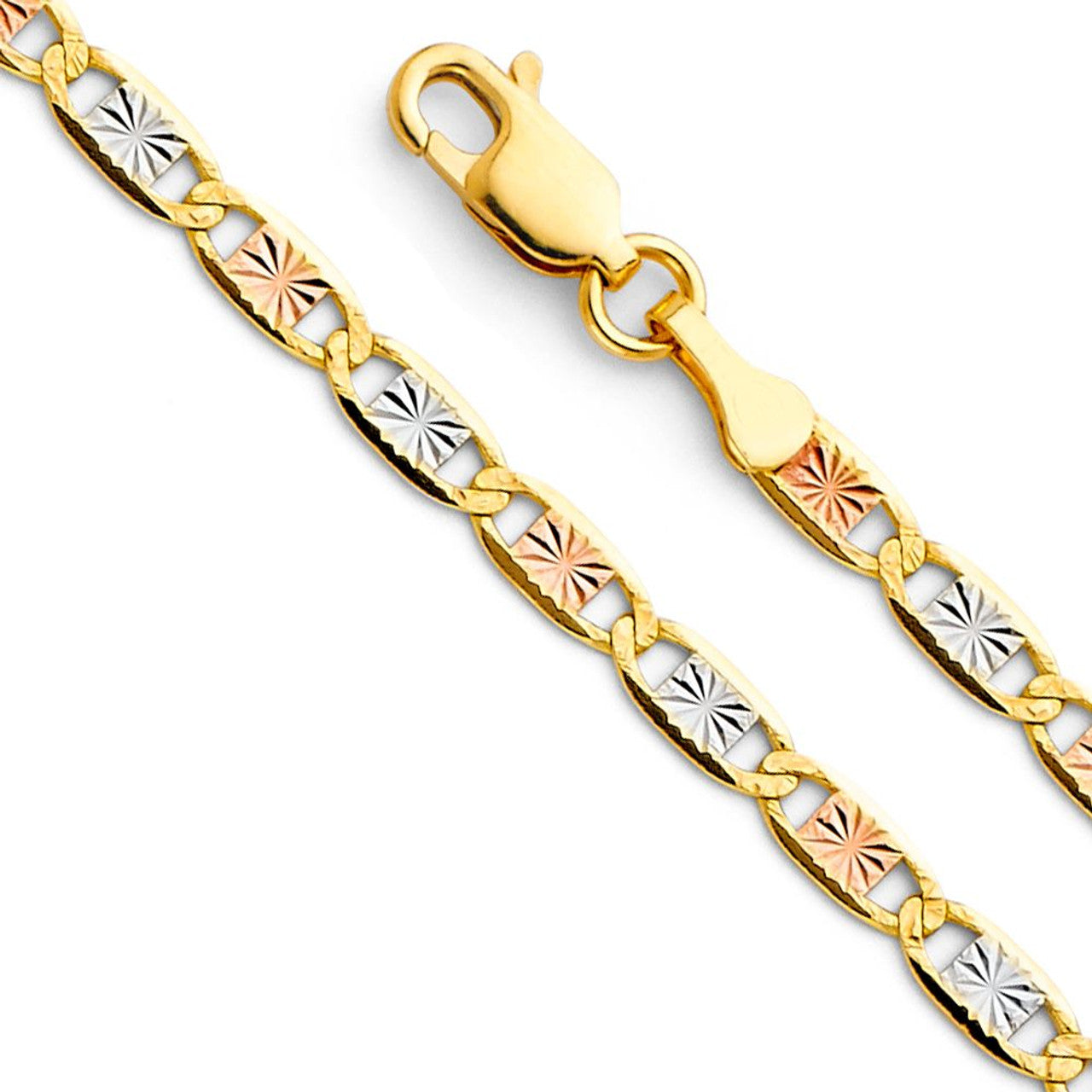 14K Gold 3.2mm Tri Color Valentino Chain