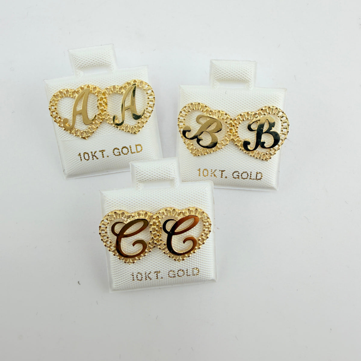 10K Gold Mini RX Heart Initial Earrings