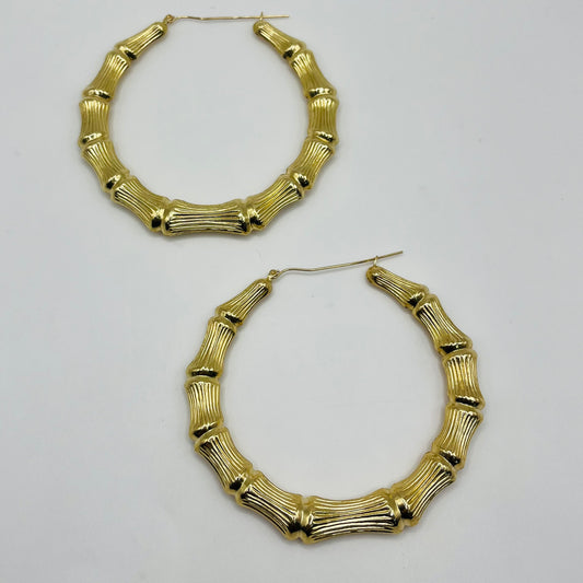14k Gold Bamboo Hoops 2.75in