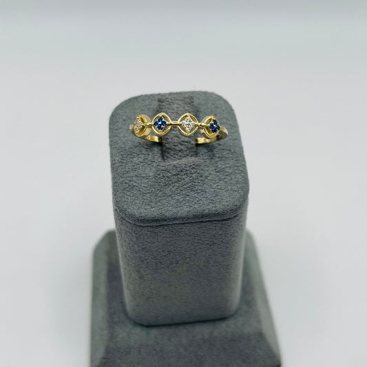 14k Gold Clover Cascade Royal Blue Ring