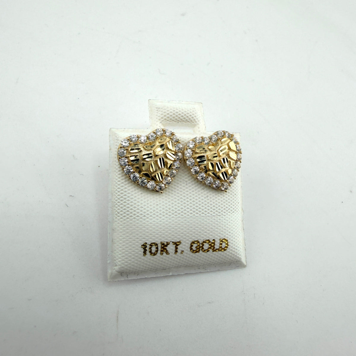 10K Gold Heart Nugget Earrings with CZ Border (Small)