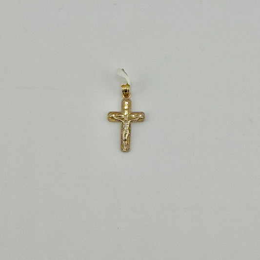 14k Gold two tone Crucifix Dainty Cross Charm