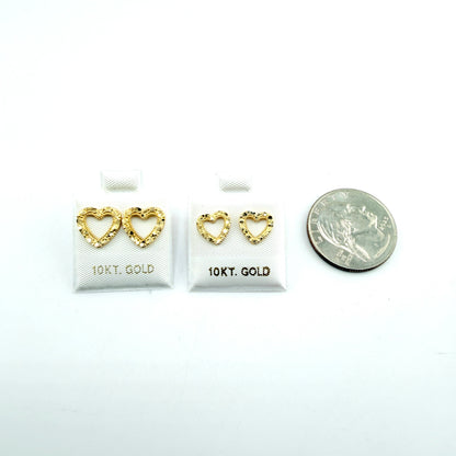 10K Gold Baby Open Heart Nugget Earrings