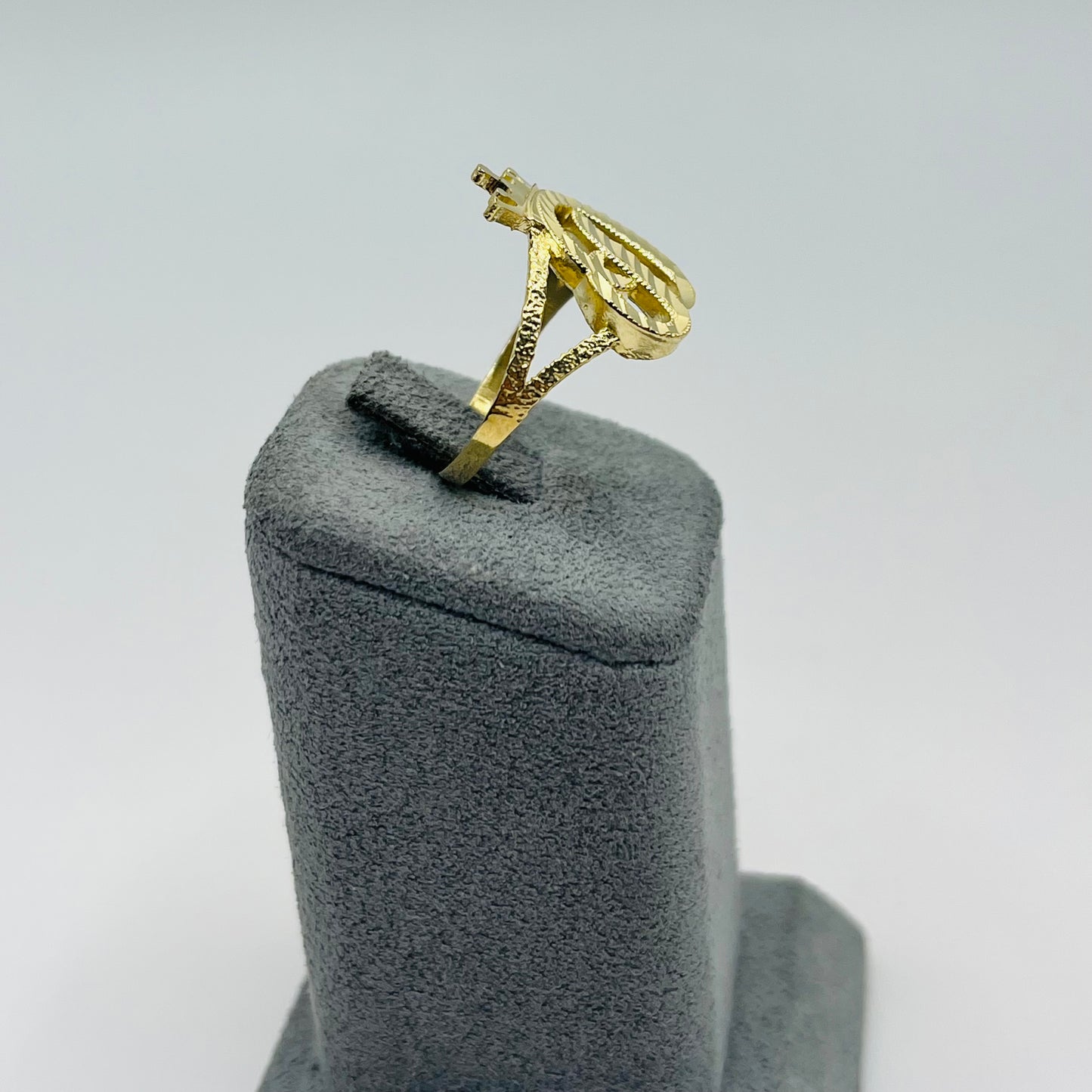 10k Gold Diamond Cut Initial with Crown Ring