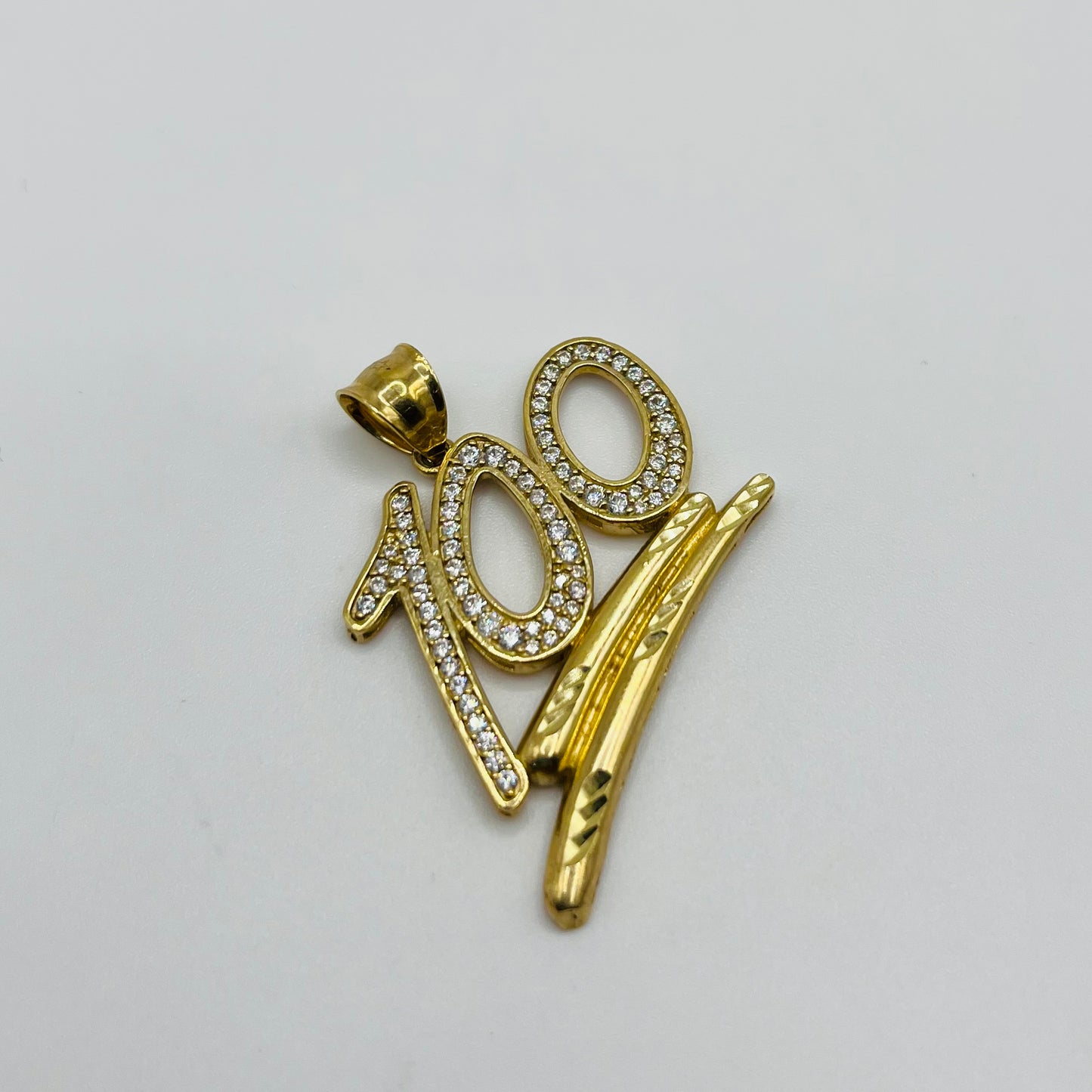10k Gold 100 with CZ Underlined Charm