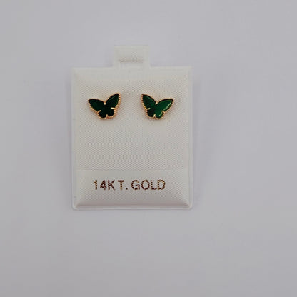 14k Gold Jade Butterfly Earrings