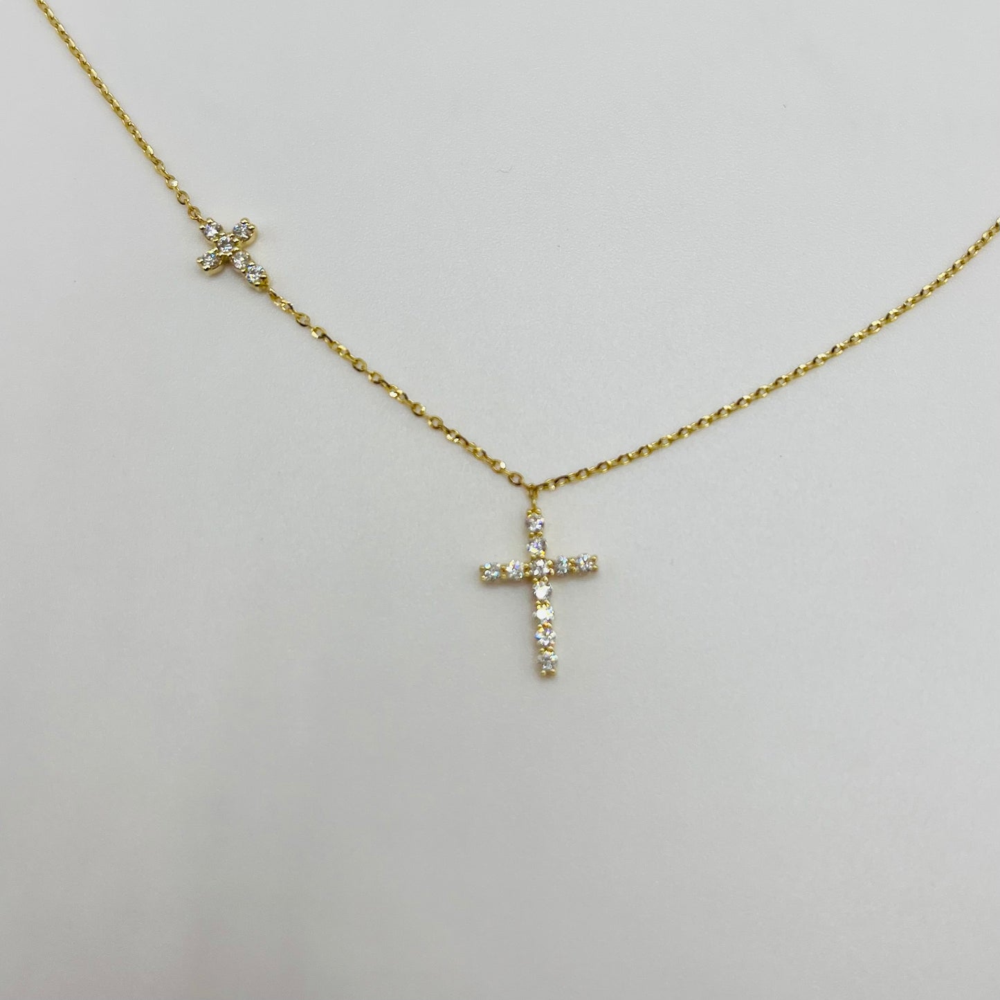 14k Gold Diamond Tiny Cross Lux Chain