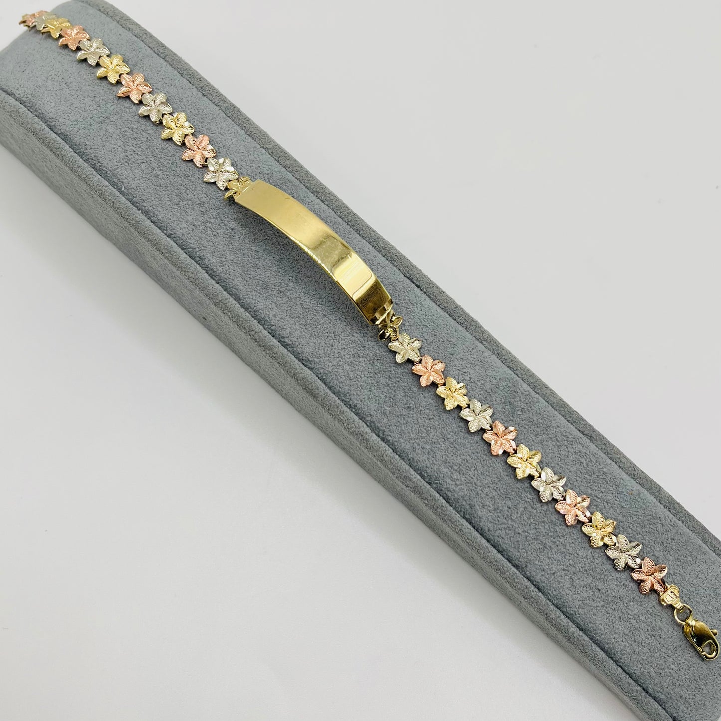 10k Gold 9mm Tr-Color Hibiscus ID Bracelet