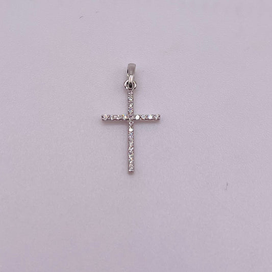14K White Gold Diamond Dainty Cross Pendant