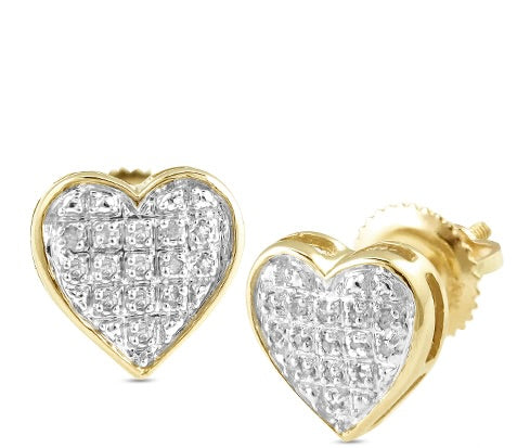 10k Gold Diamond Heart Domed Earrings (Screwback) 7.5mm