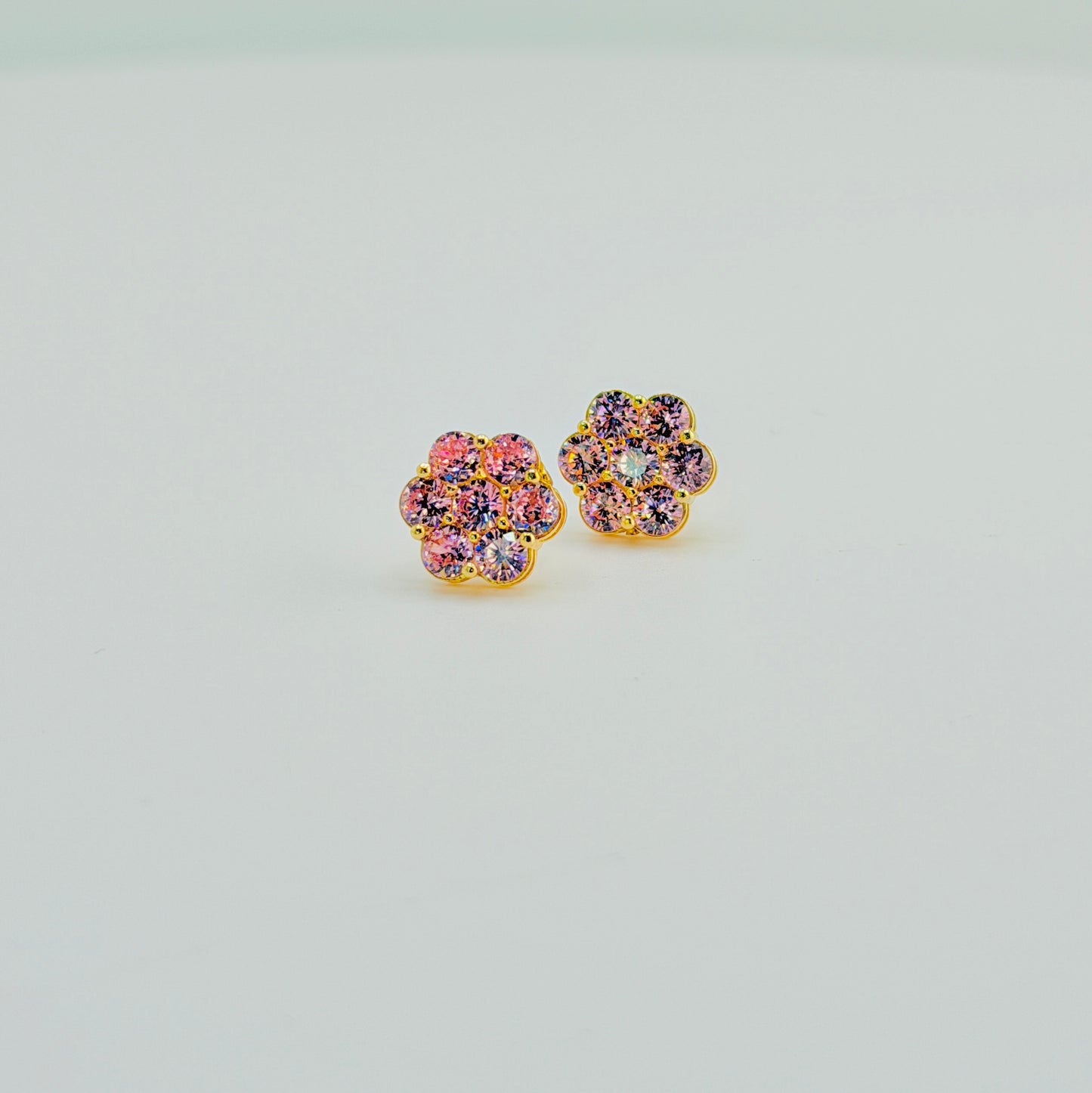 10K Gold Pink Flower CZ studs 10mm