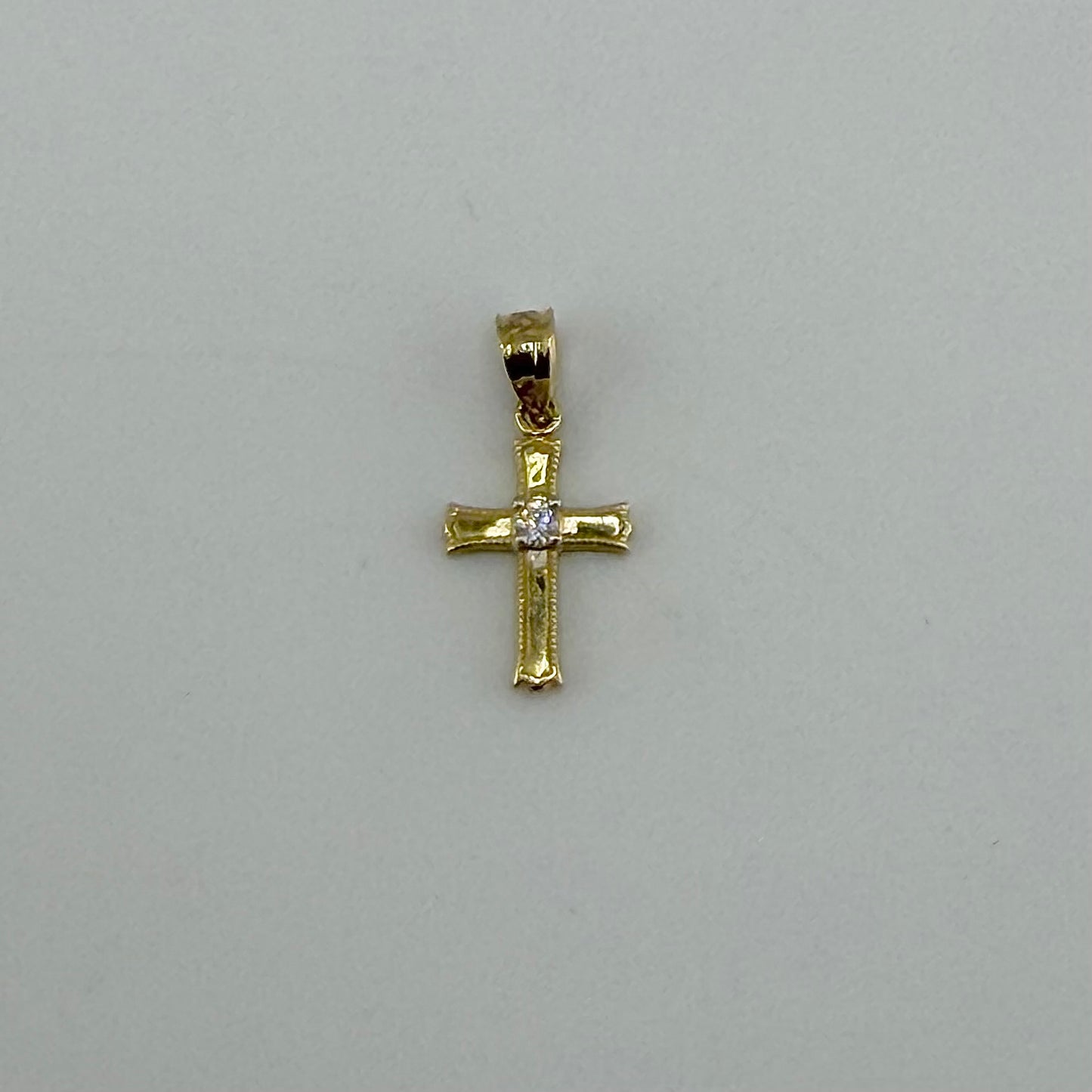 10k Gold High Polish Cz Cross Charm