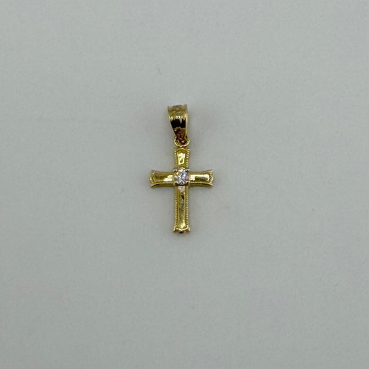 10k Gold High Polish Cz Cross Charm