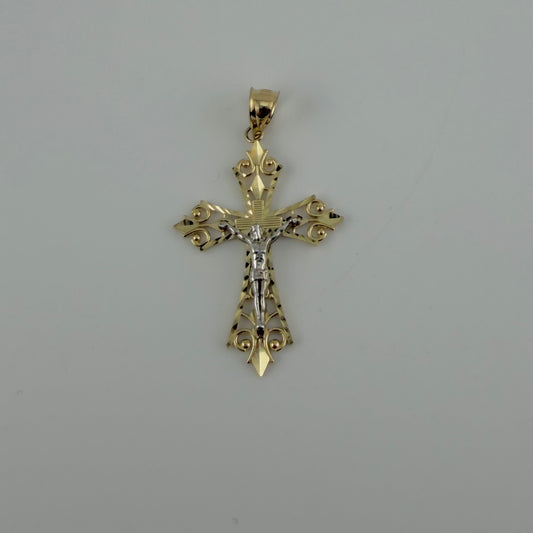 10k Gold Two Tone Spirals Crucifix Cross Charm