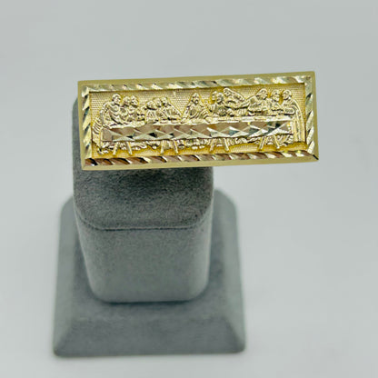 10K Gold Two Finger Square Last Supper Ring