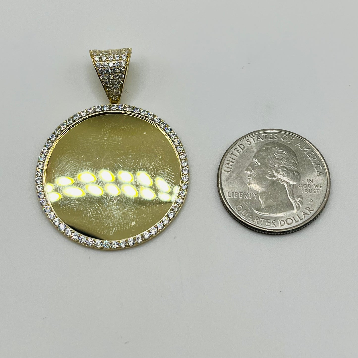 10k Gold Round Full CZ On Bell Picture Pendant (M)