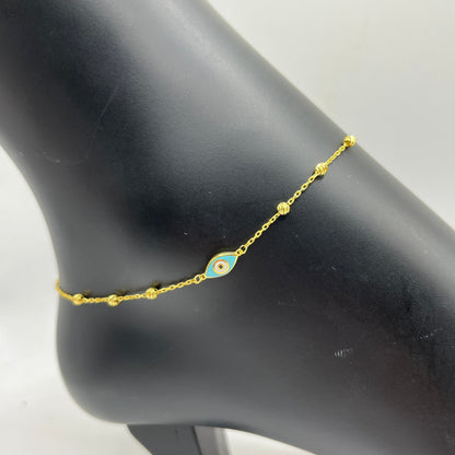 10K Gold Evil Eye Anklet | Style: Single Turquoise