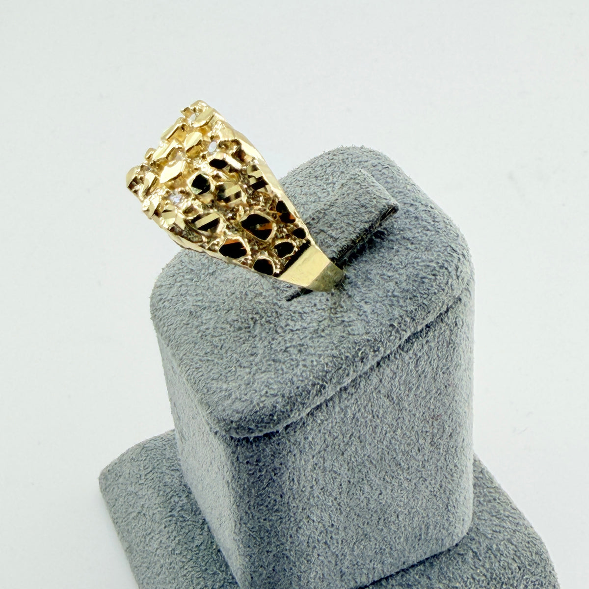 10K Gold Nugget Ring with CZ (12mm)