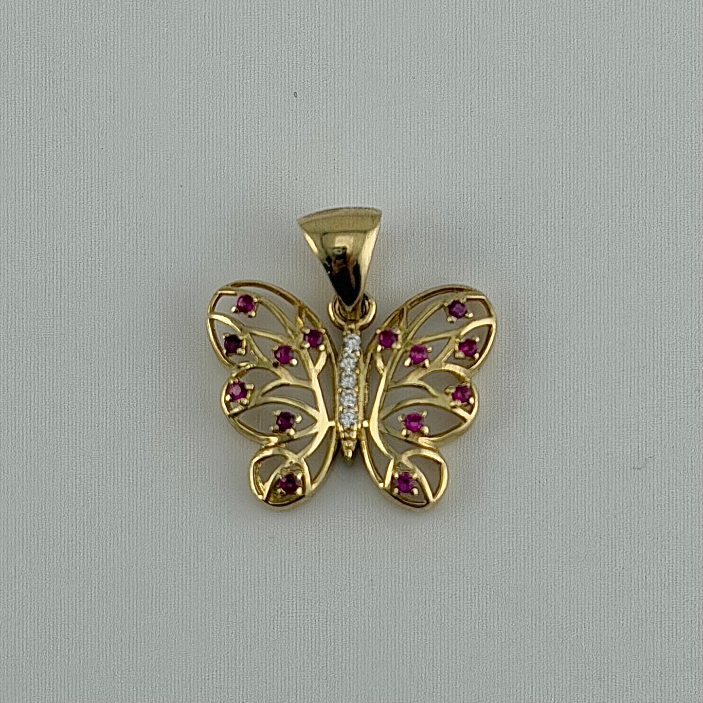 10k Gold Ruby Cz Butterfly Charm