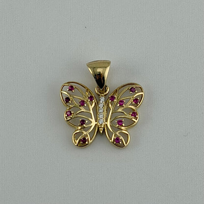 10k Gold Ruby Cz Butterfly Charm