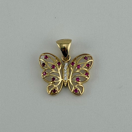 10k Gold Ruby Cz Butterfly Charm