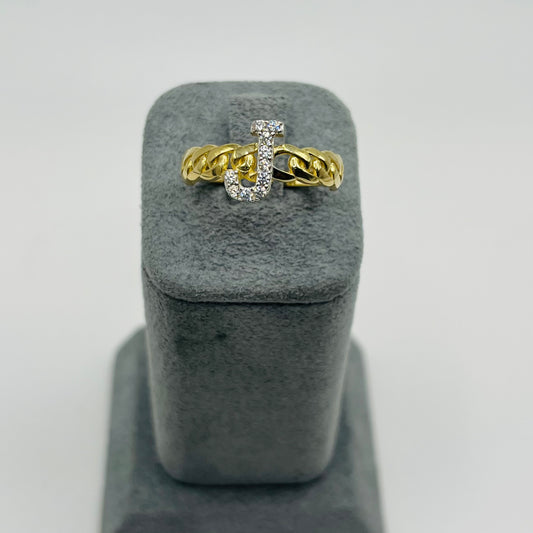 10K Gold Miami Cuban Initial Ring