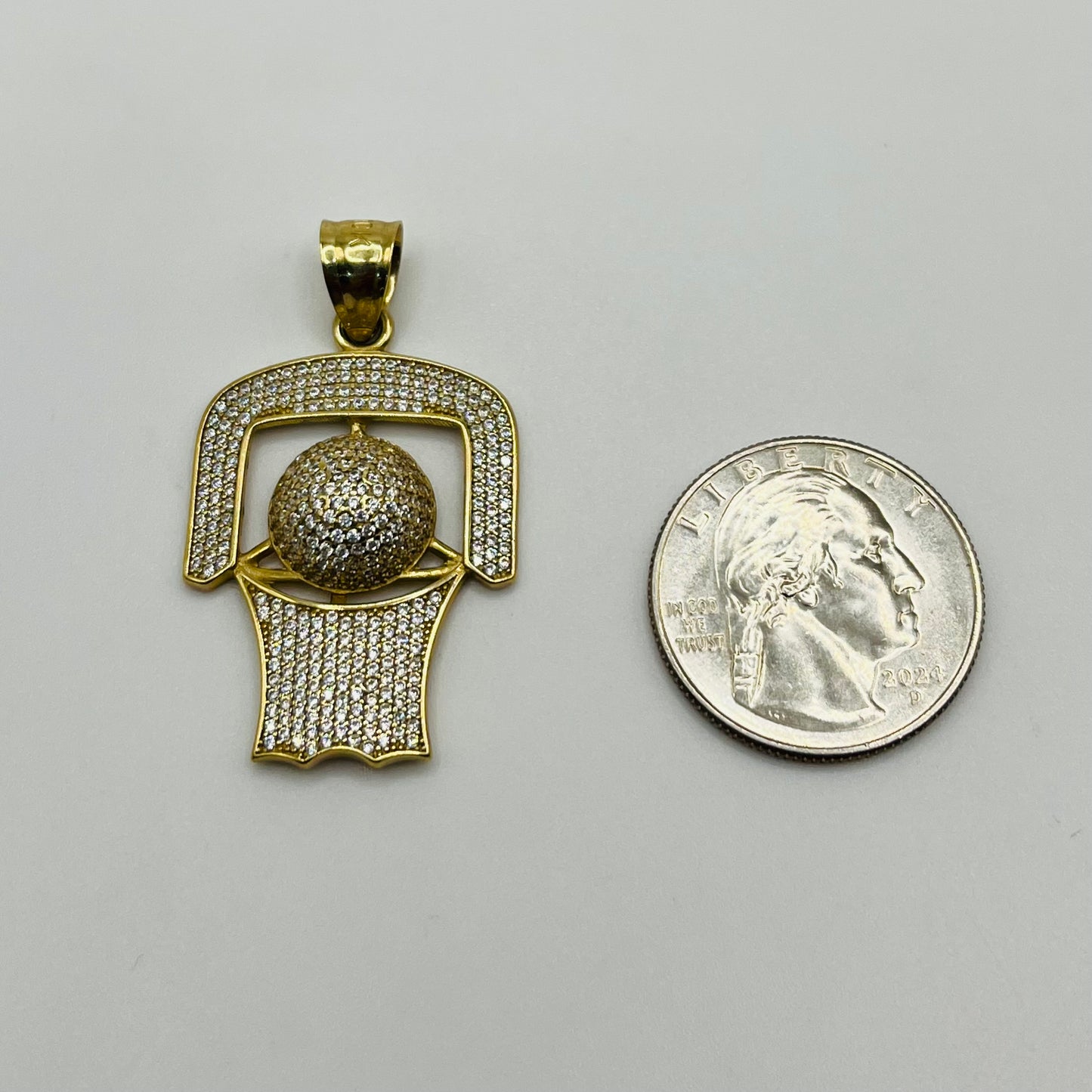 10k Gold Cz Basketball BackBoard Charm