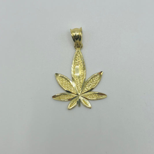 10k Gold Flat Weed Pendant