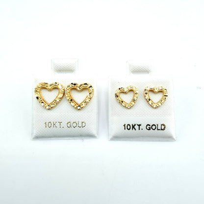 10K Gold Baby Open Heart Nugget Earrings