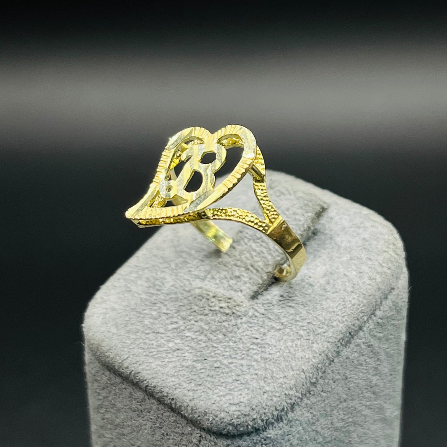 10K Gold Drifting Heart Initial Ring (small)