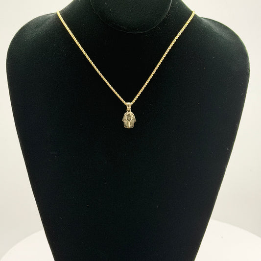 10K Gold Necklace Set - Small Pharoah Charm with Chain
