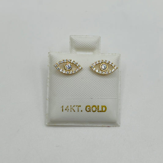 14k Gold CZ Sparkling Evil Eye Earrings