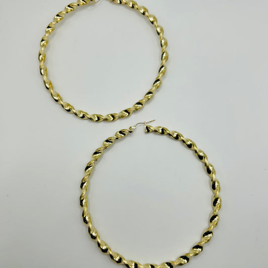 10k Gold 6mm 4 inch Fancy Twist Hoops