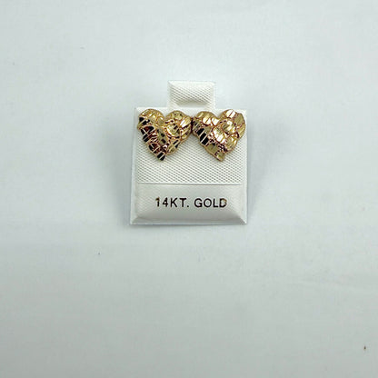 14K Gold Heart Nugget Earrings (~12mm)