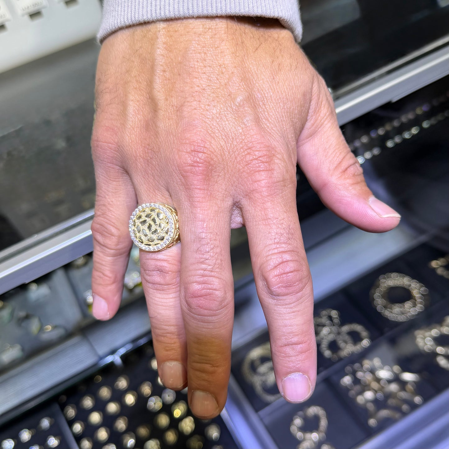 10k Gold Round Cz Nugget Ring (L)