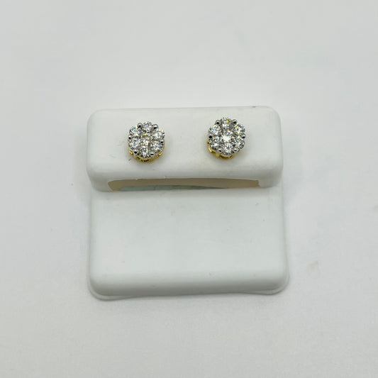 10k Gold Diamond 7 stone Flower Earrings 7mm