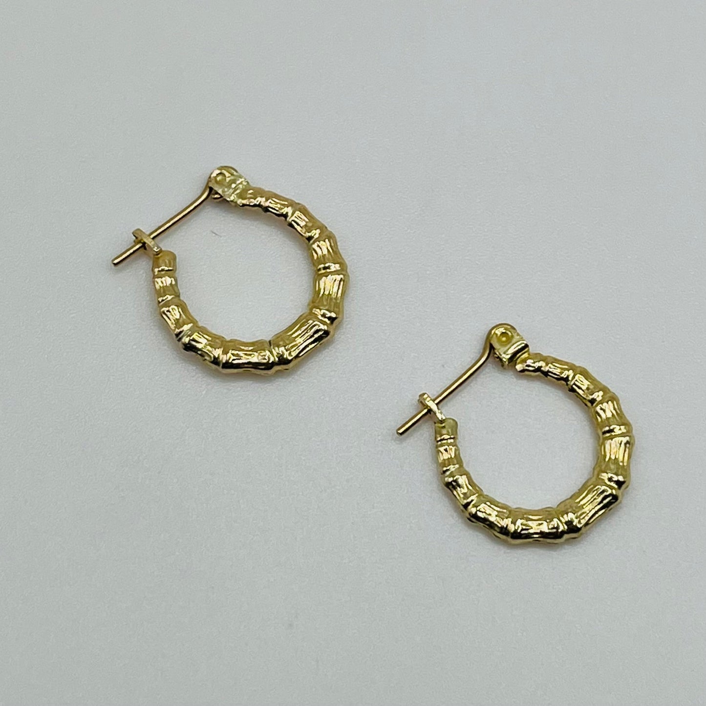 10K Gold Bamboo Hoop Earrings | Diameter: 0.65"
