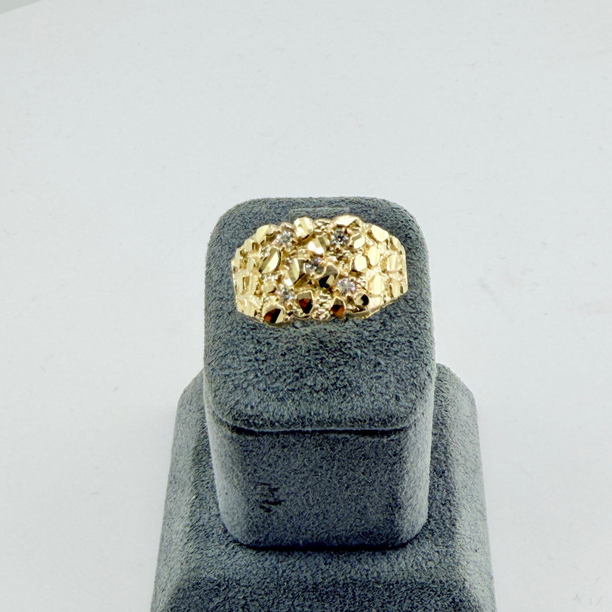 10K Gold Nugget Ring with CZ (12mm)
